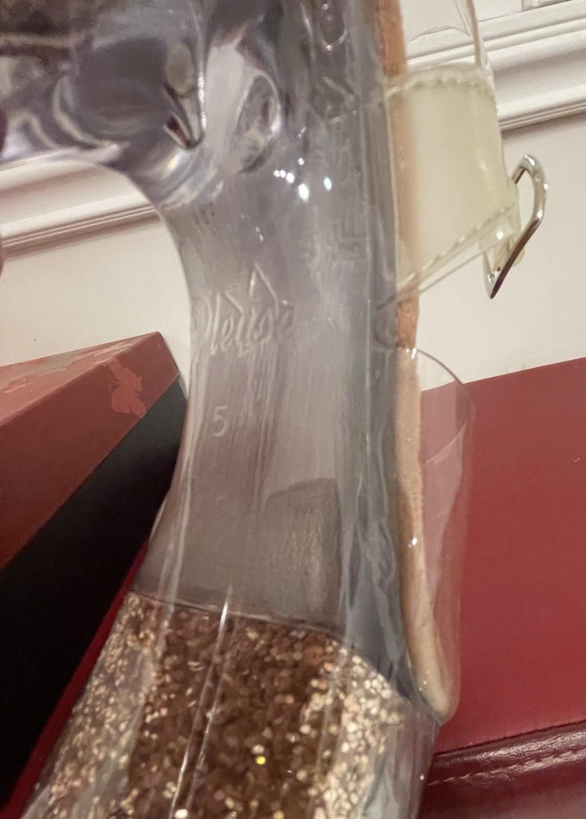 Pleaser Clear/Rose Gold Glitter Platform Ankle Strap Buckle Stiletto Heel 5