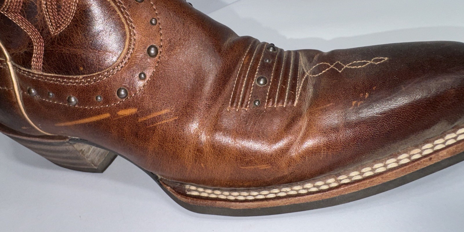 Ariat ATS Women’s 8B Brown Leather Western Cowboy Boots Square Toe Studded
