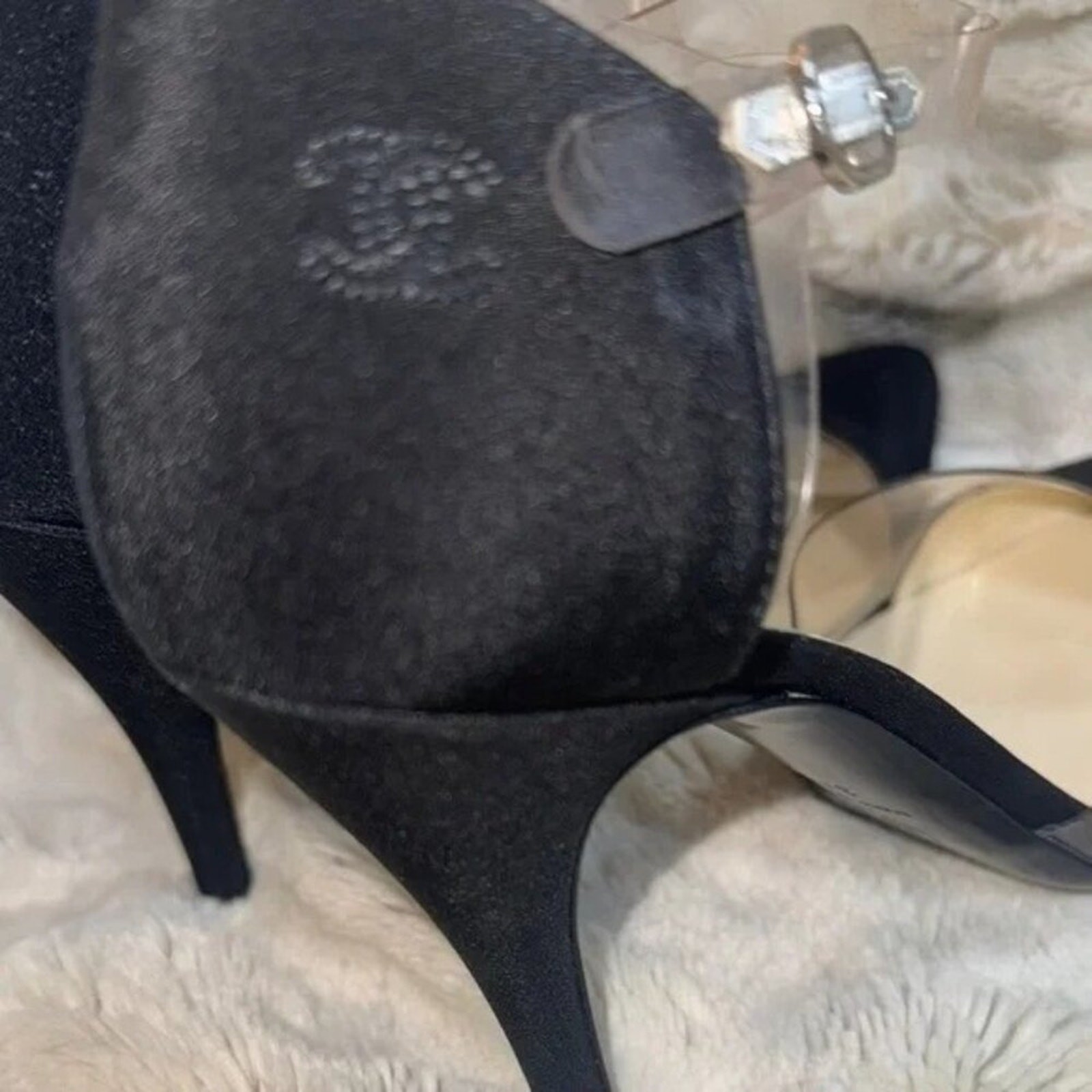 CHANEL Black & Transparent Ankle Strap Heels Size 37.5/ US 7 Made In Italy