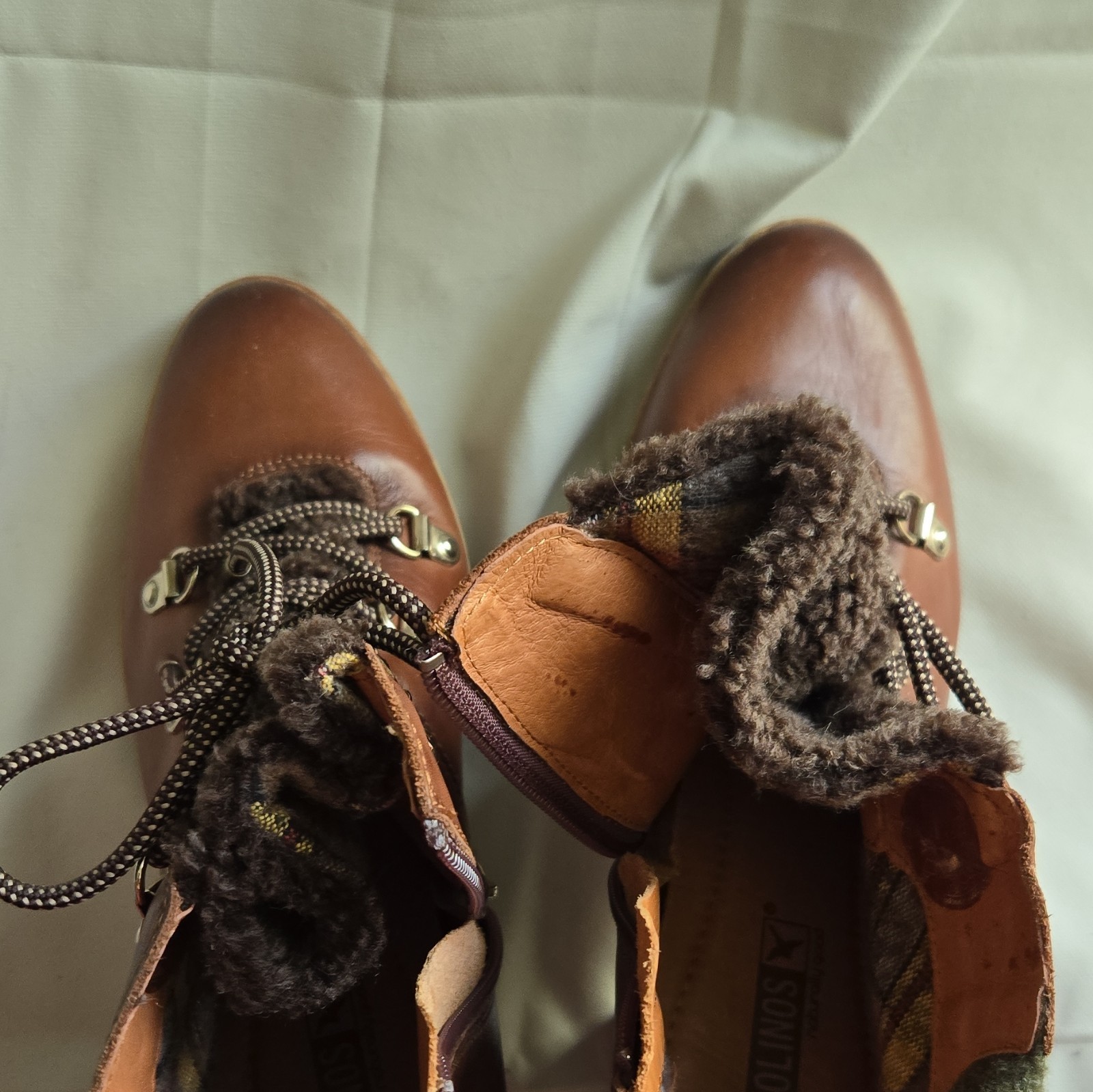 PIKOLINOS Women’s Brown Leather Lace-Up Ankle Bootie Faux Fur Lined US 8.5