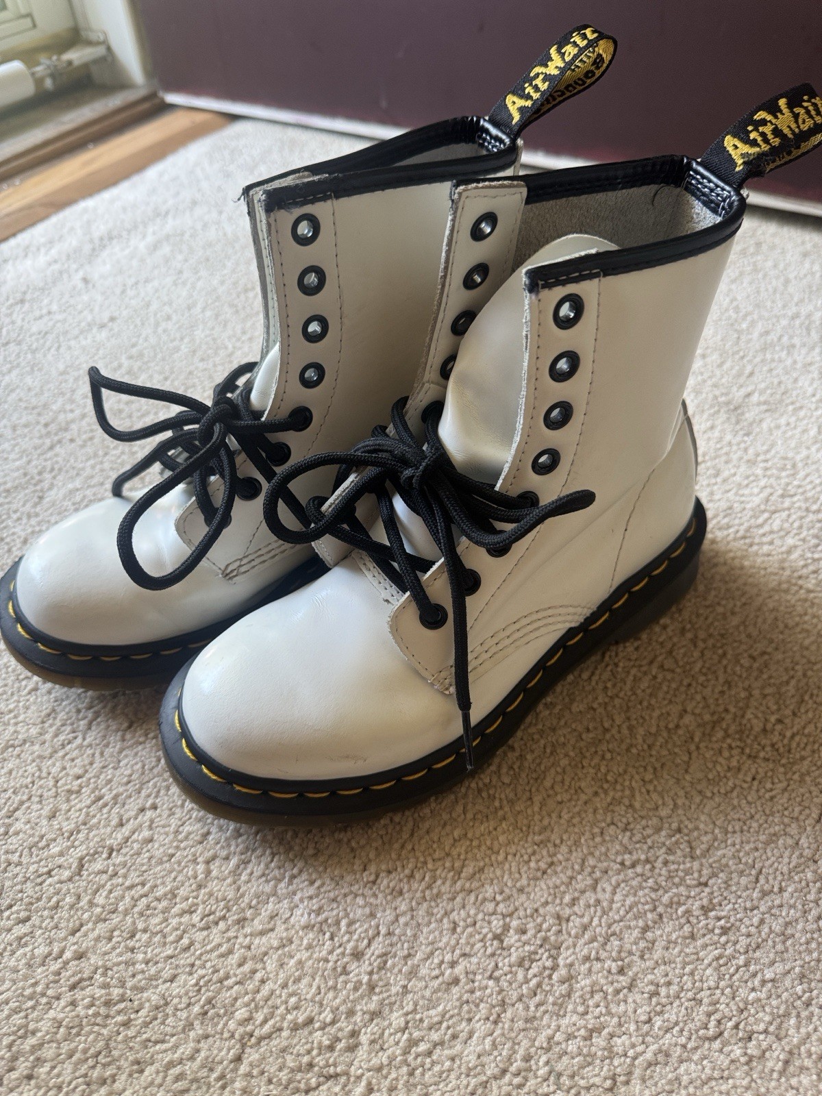 Dr. Martens Women’s White Leather Ankle Combat Boots Lace Up US 5 EU 36