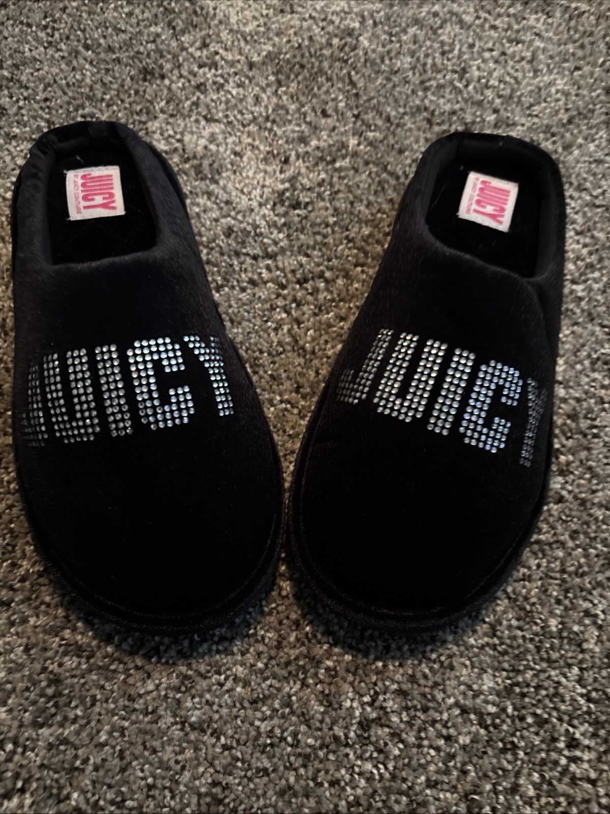 JUICY COUTURE Women’s New Open Toe Flat Slippers Black Crystal Pavesize Small