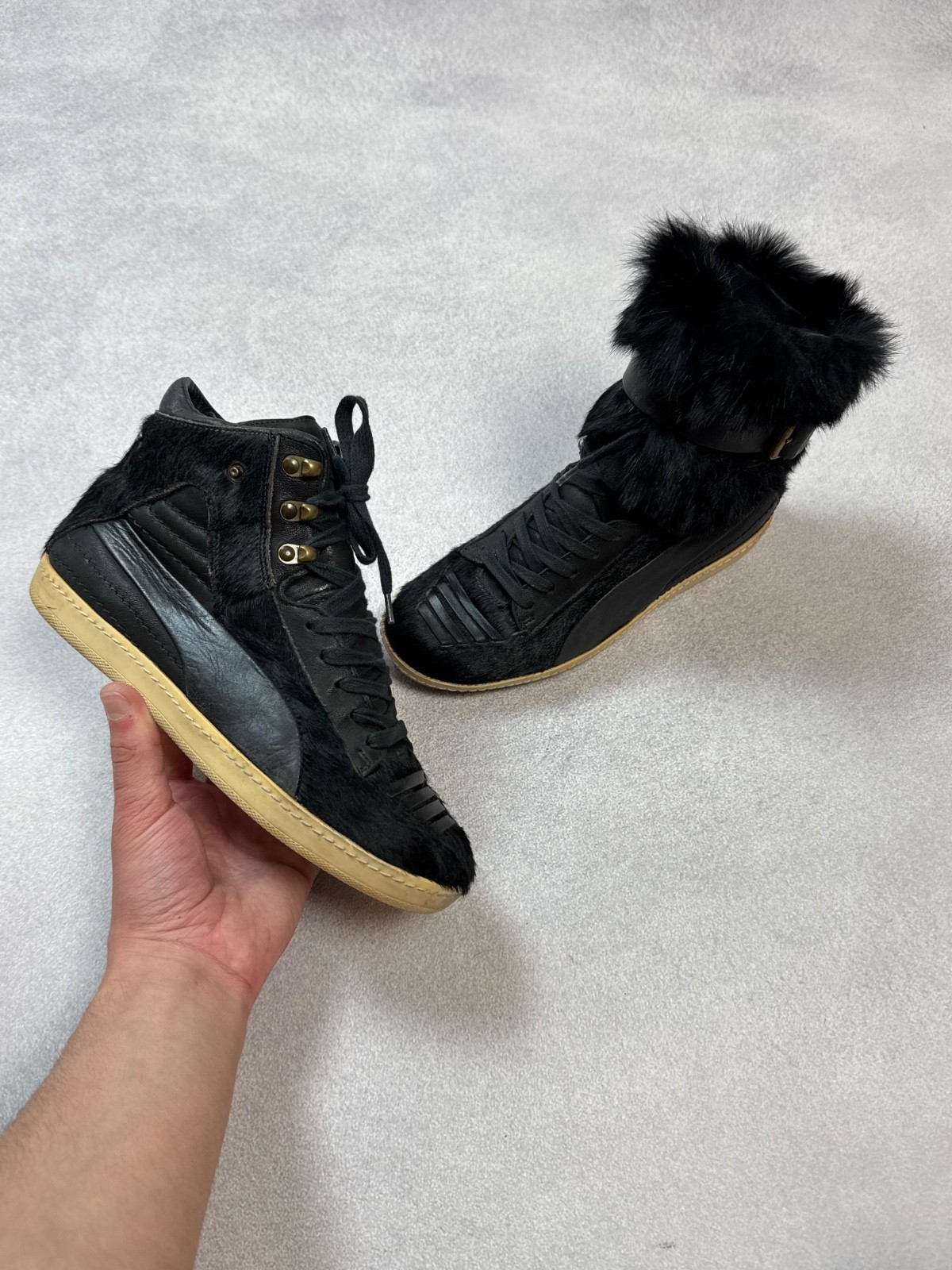 Puma Alexander McQueen Joustesse Mid Fur Shoes Snikers Black Leather Womens Sz37
