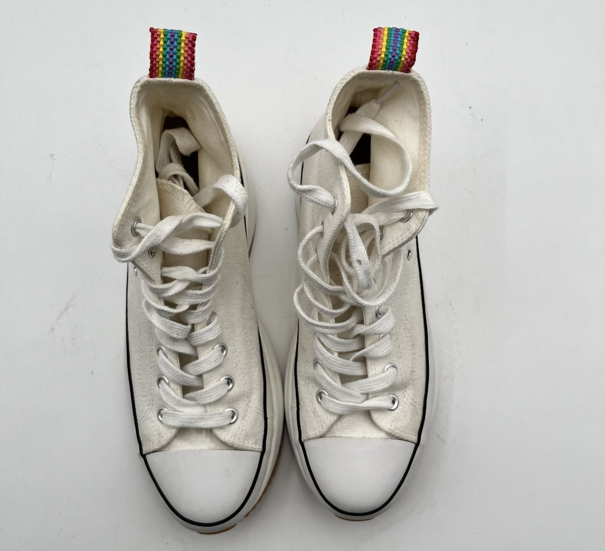 Madden Girl White High-Top Platform Sneakers With Rainbow Pull Tab Size 8