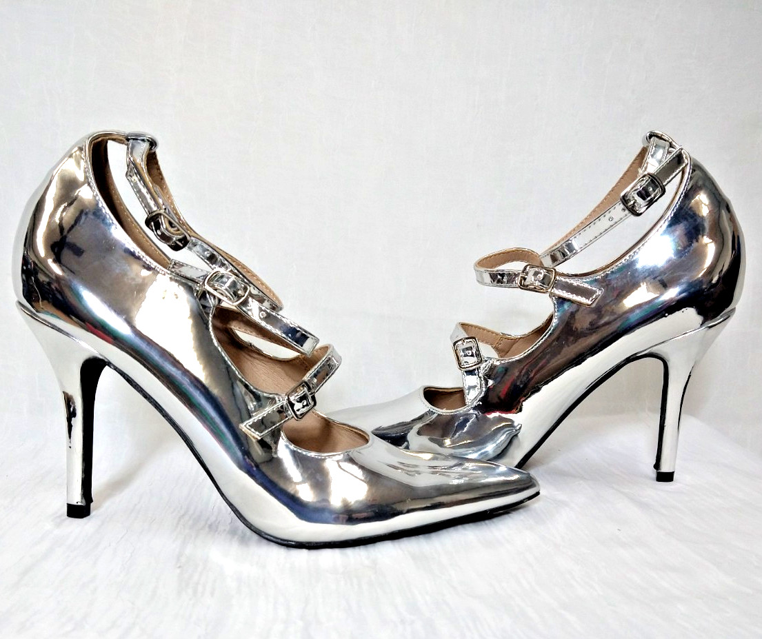 NEW Metallic Silver Space Disco Clubwear Holidays Wedding Formal Glam Heels 9.5