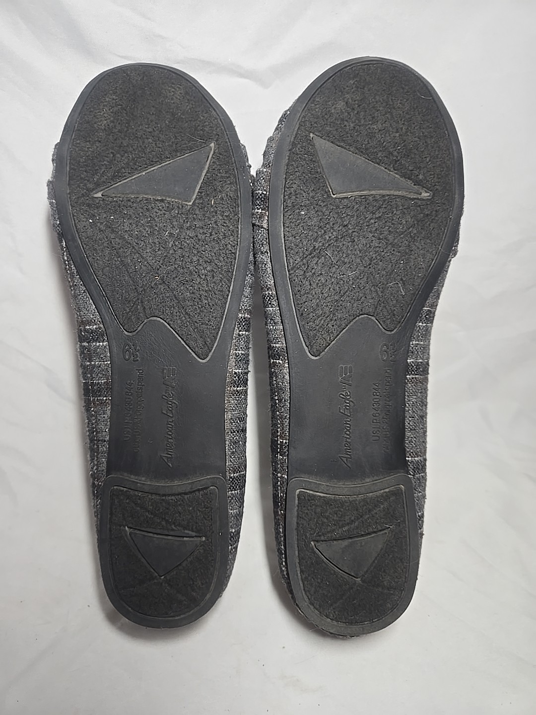 American Eagle Gray/Black Plaid Flannel w/Bow Accent Ballet Flats Size 6.5