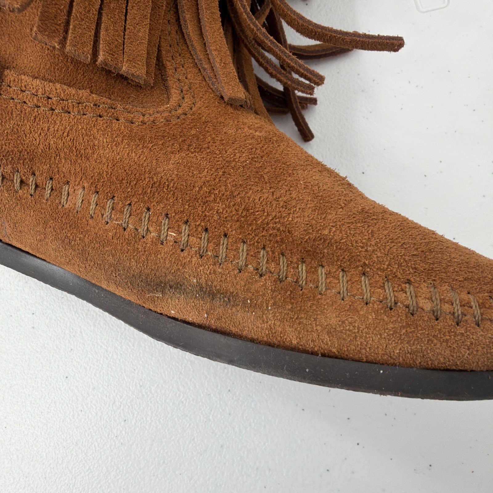Minnetonka Moccasin 1632 Brown 3 Layer Fringe Boots Women Size 7 Western Cowgirl
