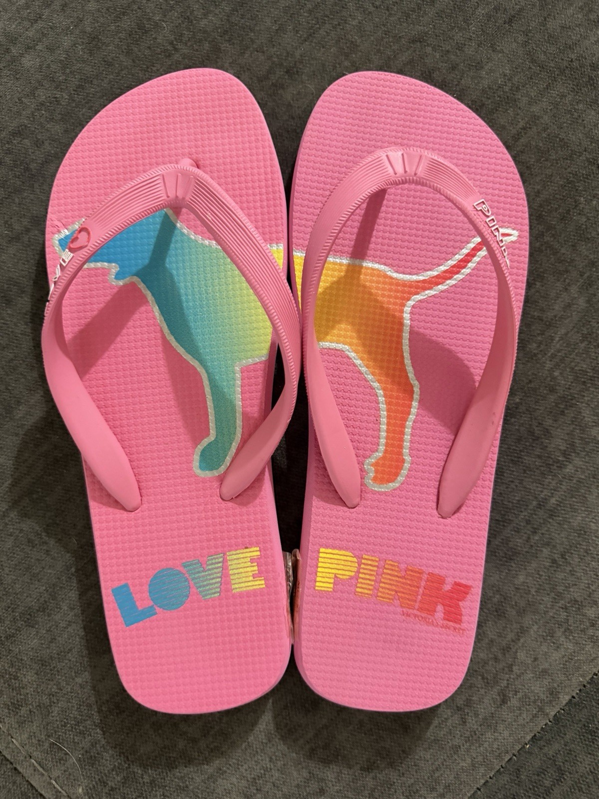 Vintage Y2K VS PINK Women’s Pink Flip Flop Sandals Thong Y-Strap Rainbow Ombré