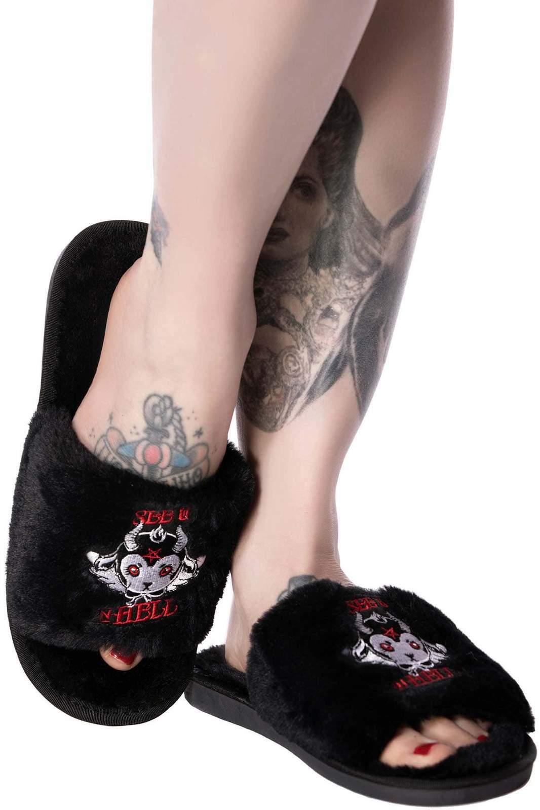 Killstar See U In Hell Satanic Baphomet Goat Gothic Plush Slippers KSRA00317234