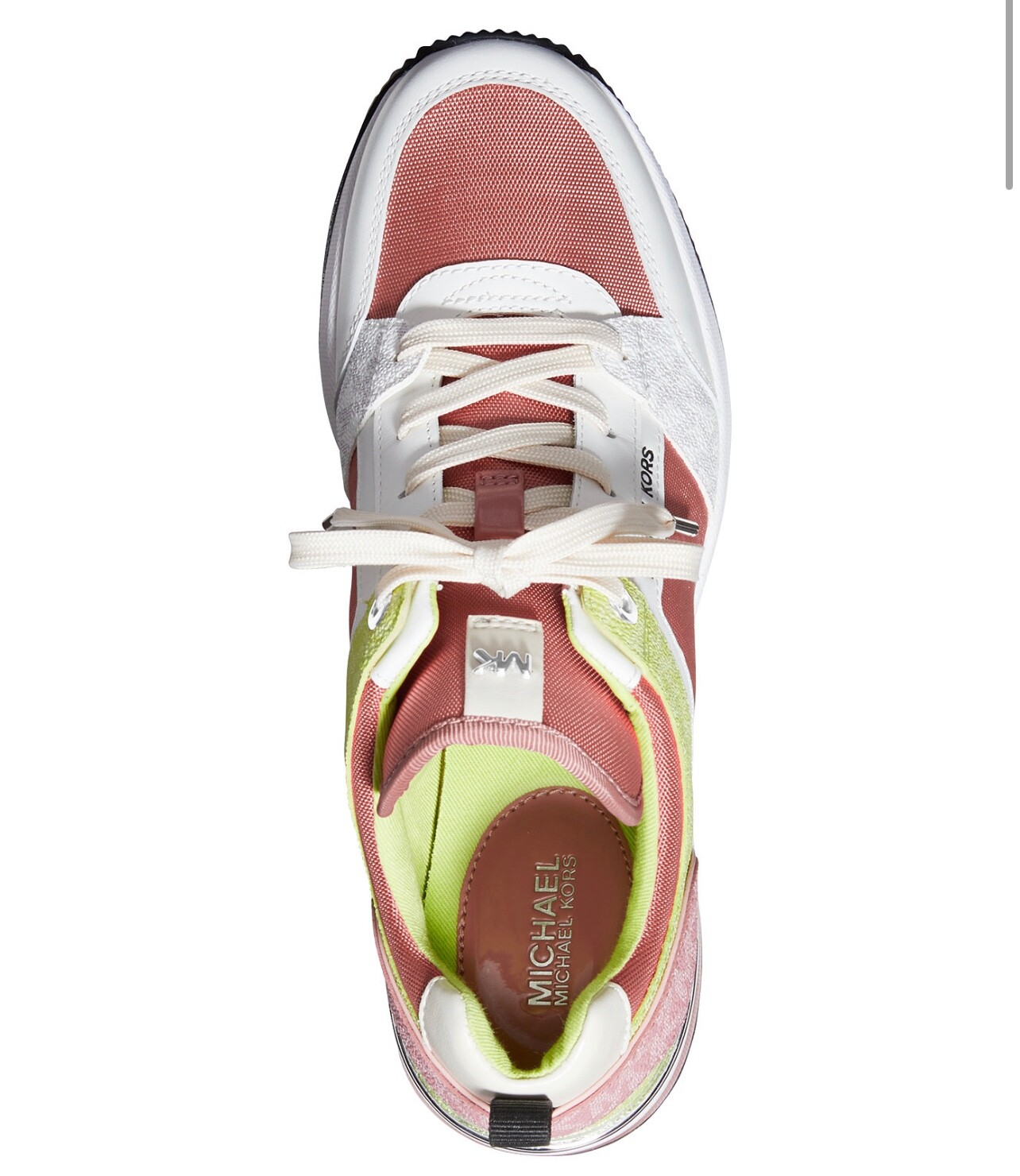 NIB Size 9.5 Michael Kors GEORGIE Wedge Trainer Rose Multi Pink Lime Sneakers