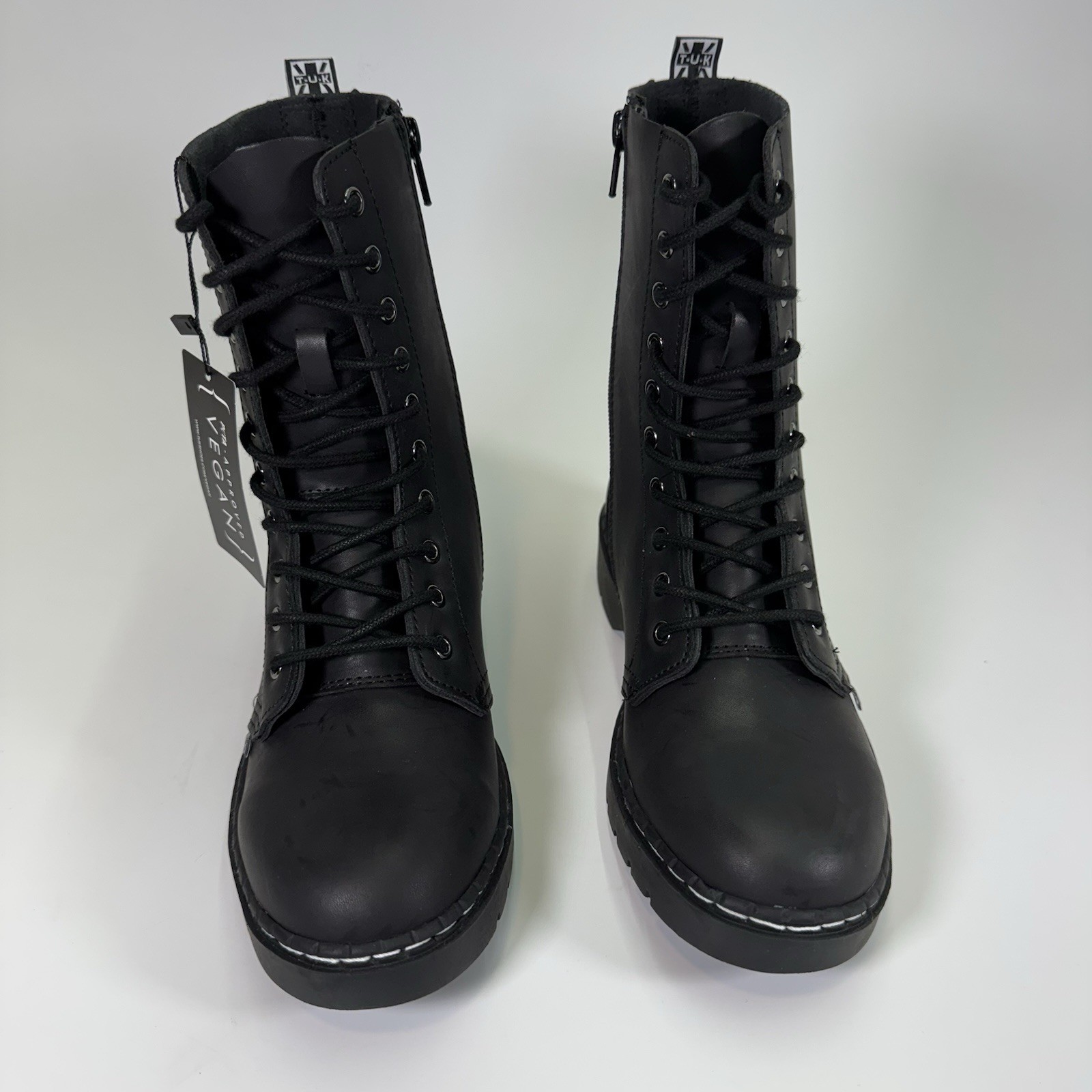 TUK Black Vegan Leather 10 Eye Gibson Boot sz Men 6 Women 8 Combat New!