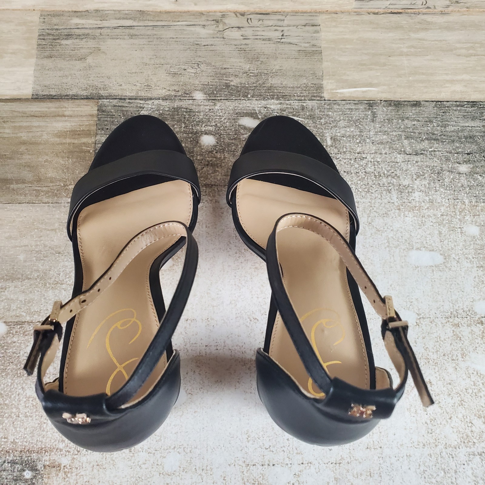 Sam Edelman Yaro Womens Sandal Sz 8 Wide Black Leather Ankle Strap Block Heel