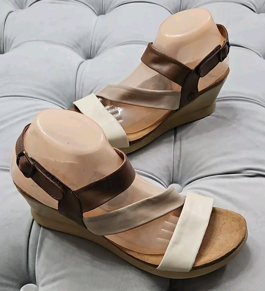 Wanda Panda Meryl Talco Brown Tan Leather Wedge Slingback Sandals Shoes 41 10
