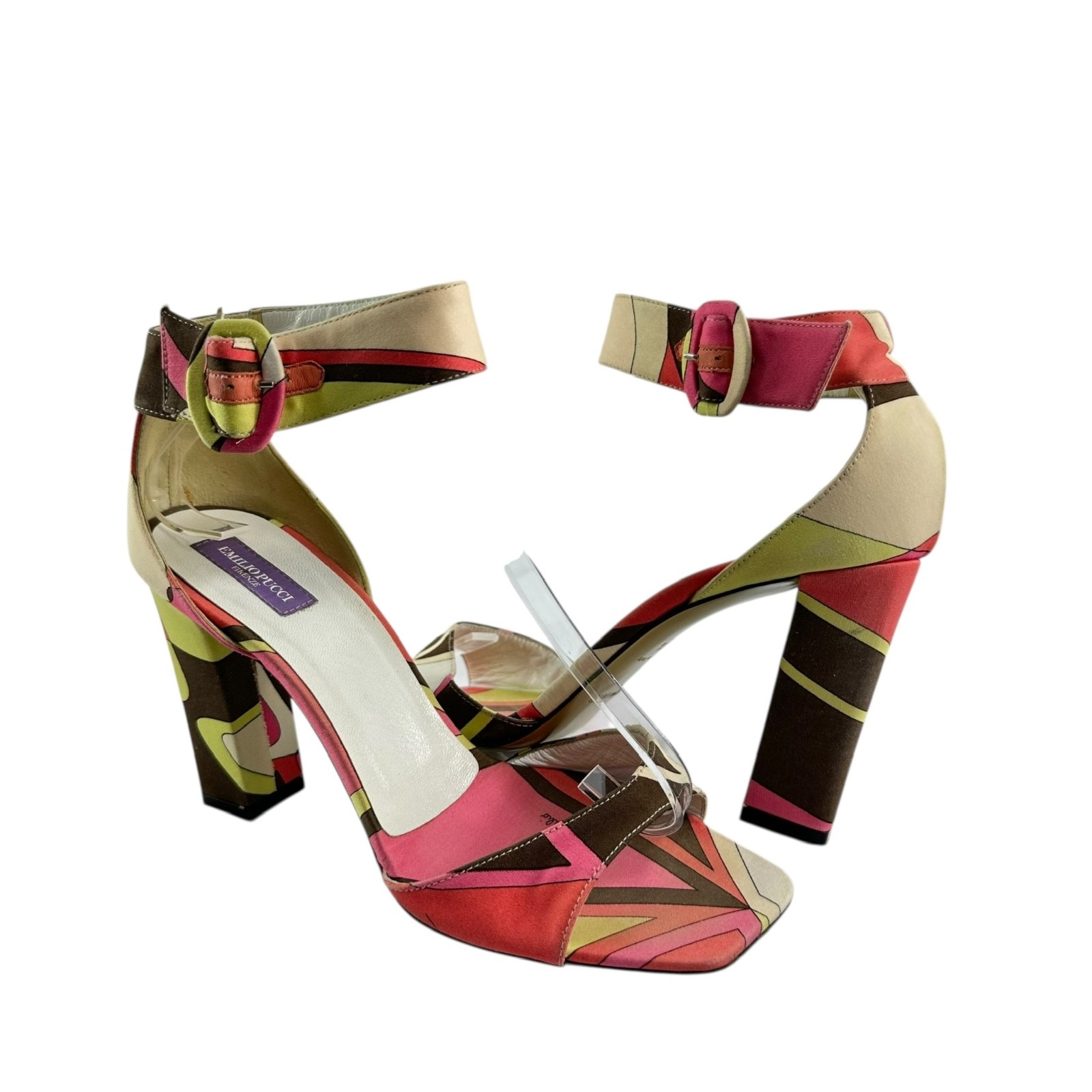 Genuine EMILIO PUCCI Printed Multicolor Heels Ankle Strap 36.5 6.5