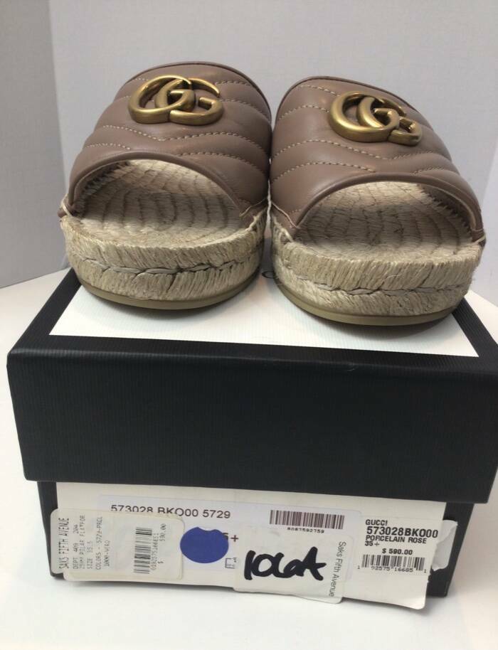 NEW GUCCI ESPADRILLE GG HARDWARE LEATHER SANDAL sz 35.5 MSRP: $590