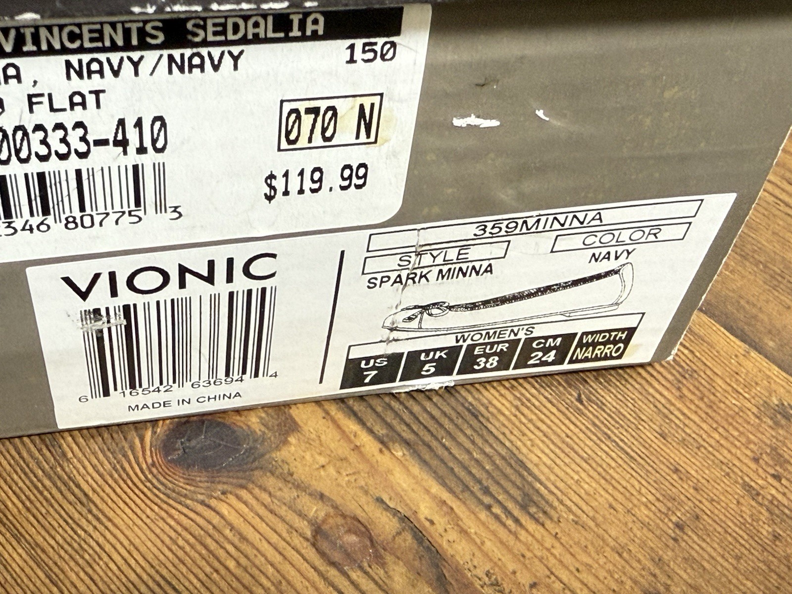 Vionic Minna Ballet Flat Size 7N (W)Blue Leather Slip On Shoe Cap Toe Bow NIB (H