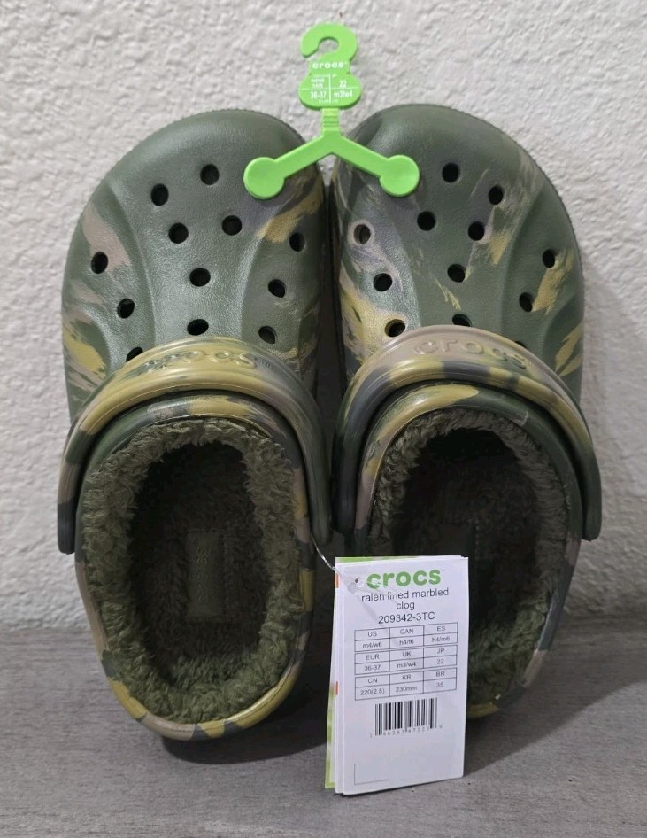 Crocs Ralen Lined Clogs Army Green Marbled Camo Shoes Men 4 Women 6 NEW!