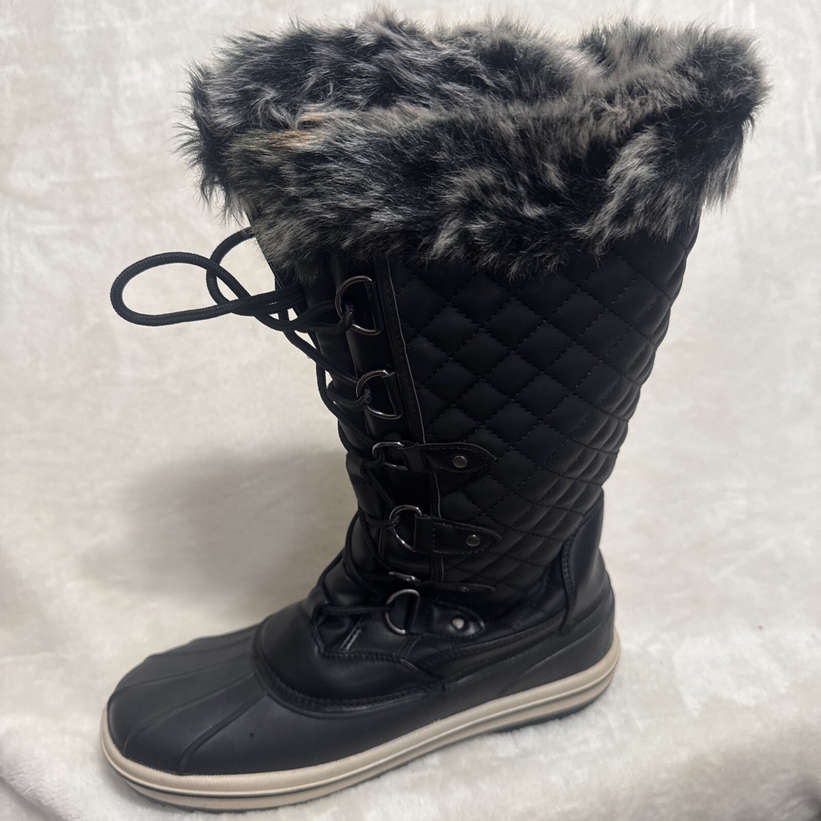VEPOSE Lace Up Women’s Boots Sz 11 Waterproof Snow Fur Style-CJY975 15”
