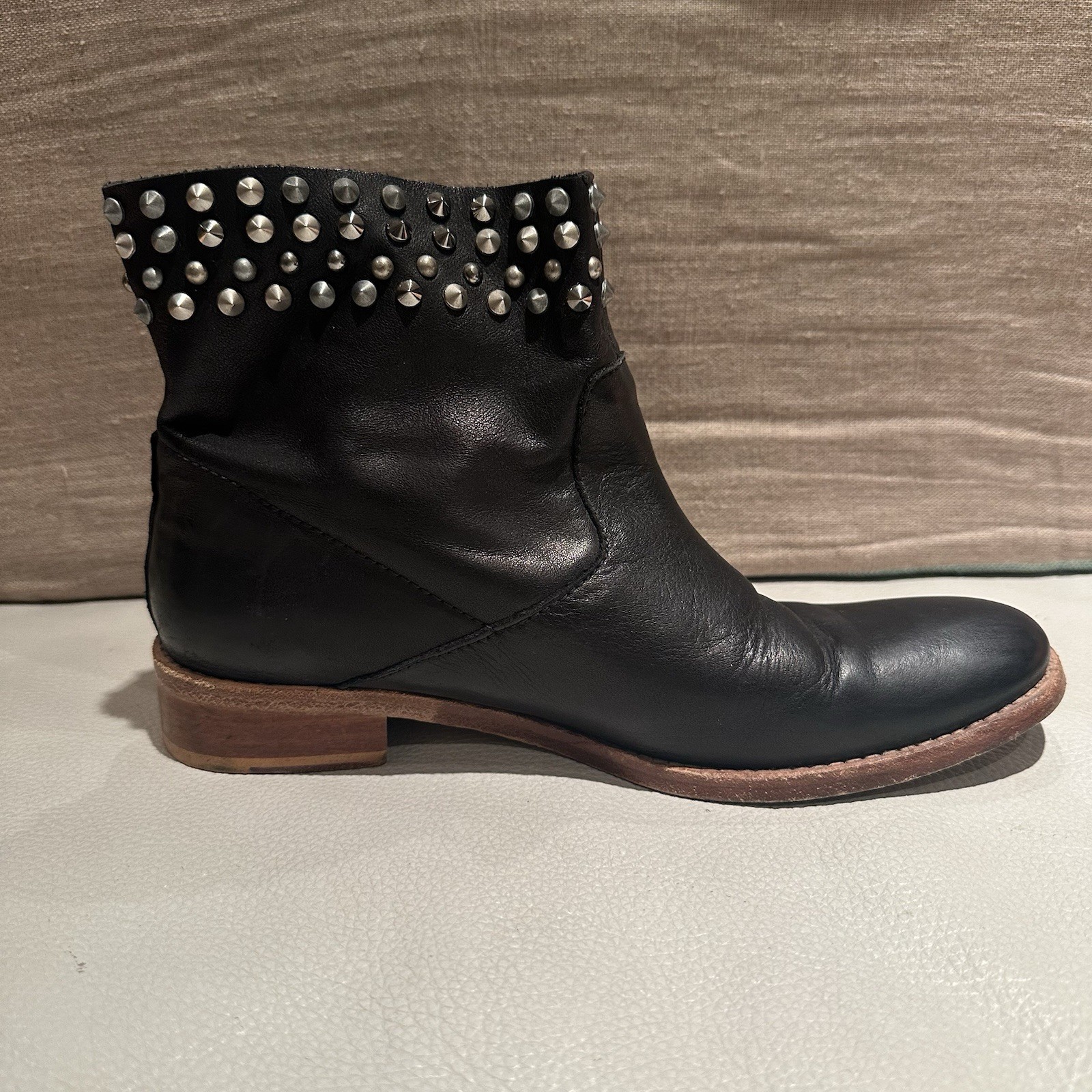 Zadig & Voltaire Low Marlow Black Leather Studded Ankle Boots Size 36 US 6.5