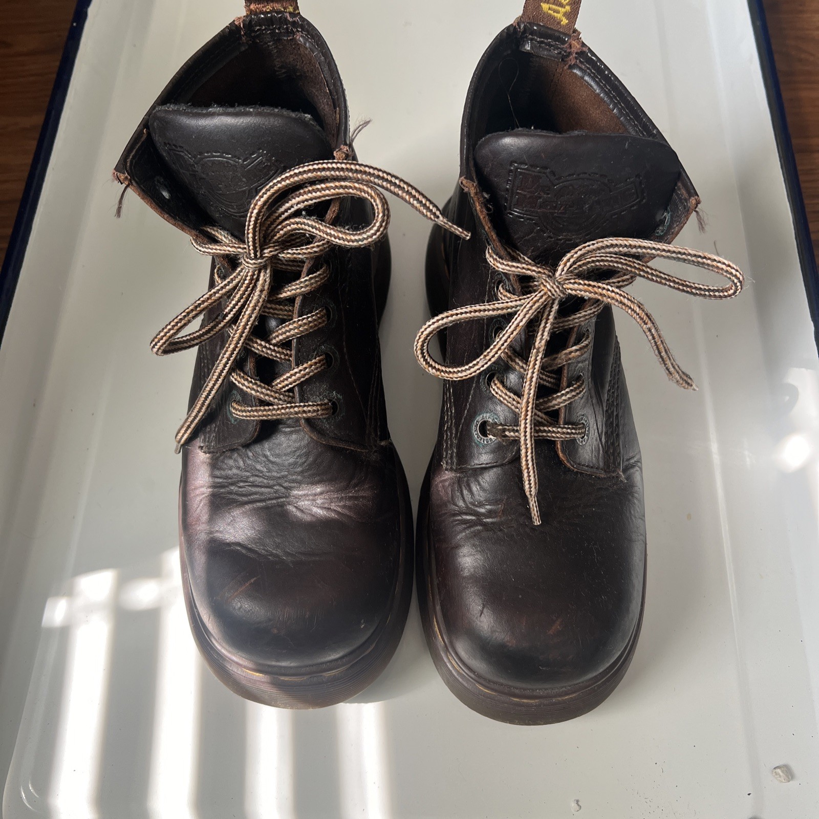 Dr Martens Boots, Made in England, Brown 6-eyed, Women’s 8, authentic 1990s Docs