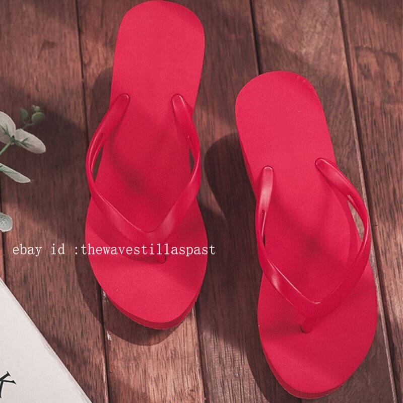 Womens Wedges Flip Flops Summer High Heels Sandals Platform Slippers Solid Shoes