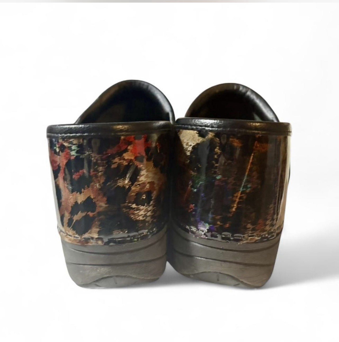Dansko XP 2.0 Clogs Multicolor Leopard Patent Leather Casual Workwear Size 39