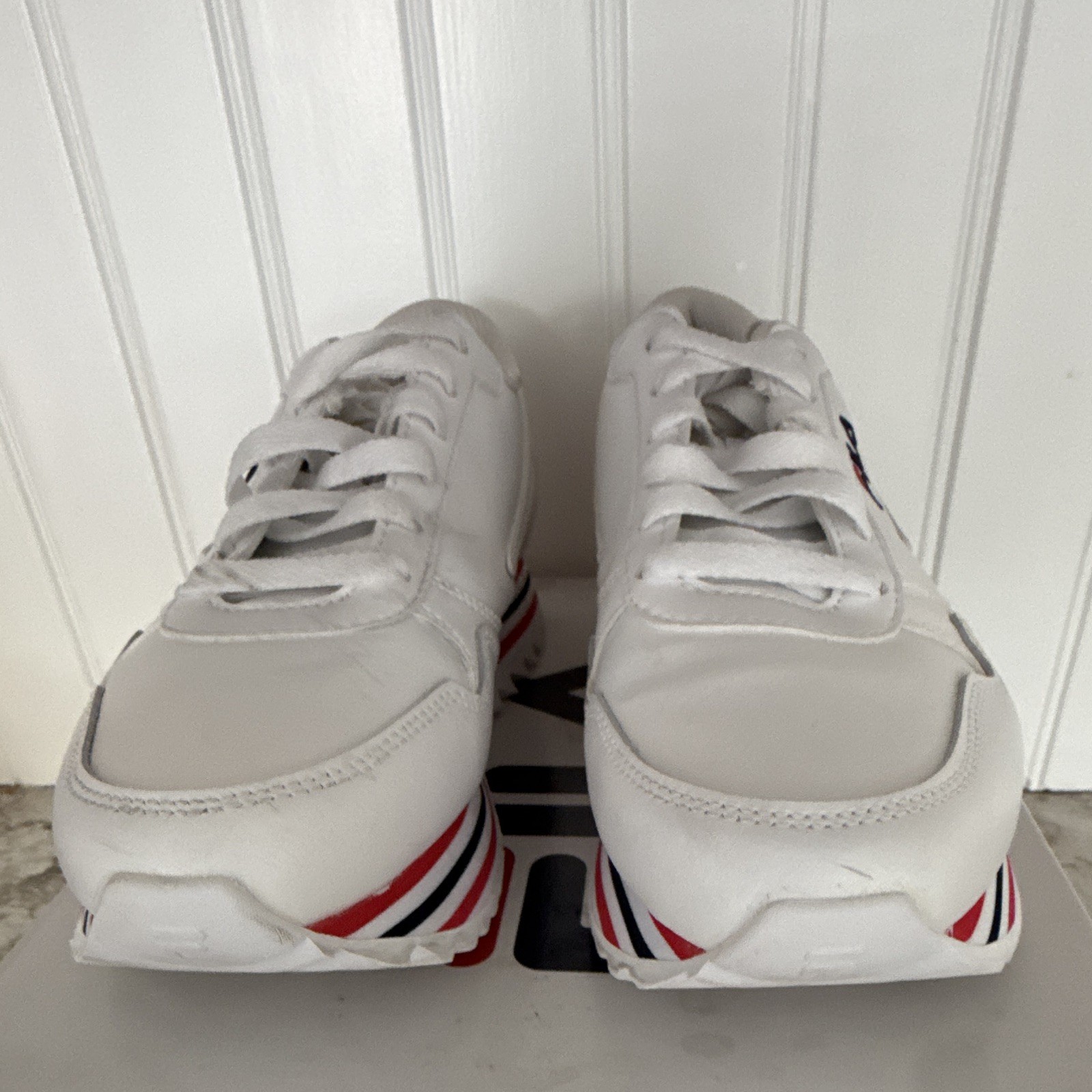 FILA Orbit Stripe Womens Low Top Lace-Up Athletic Sneakers White Red Blue