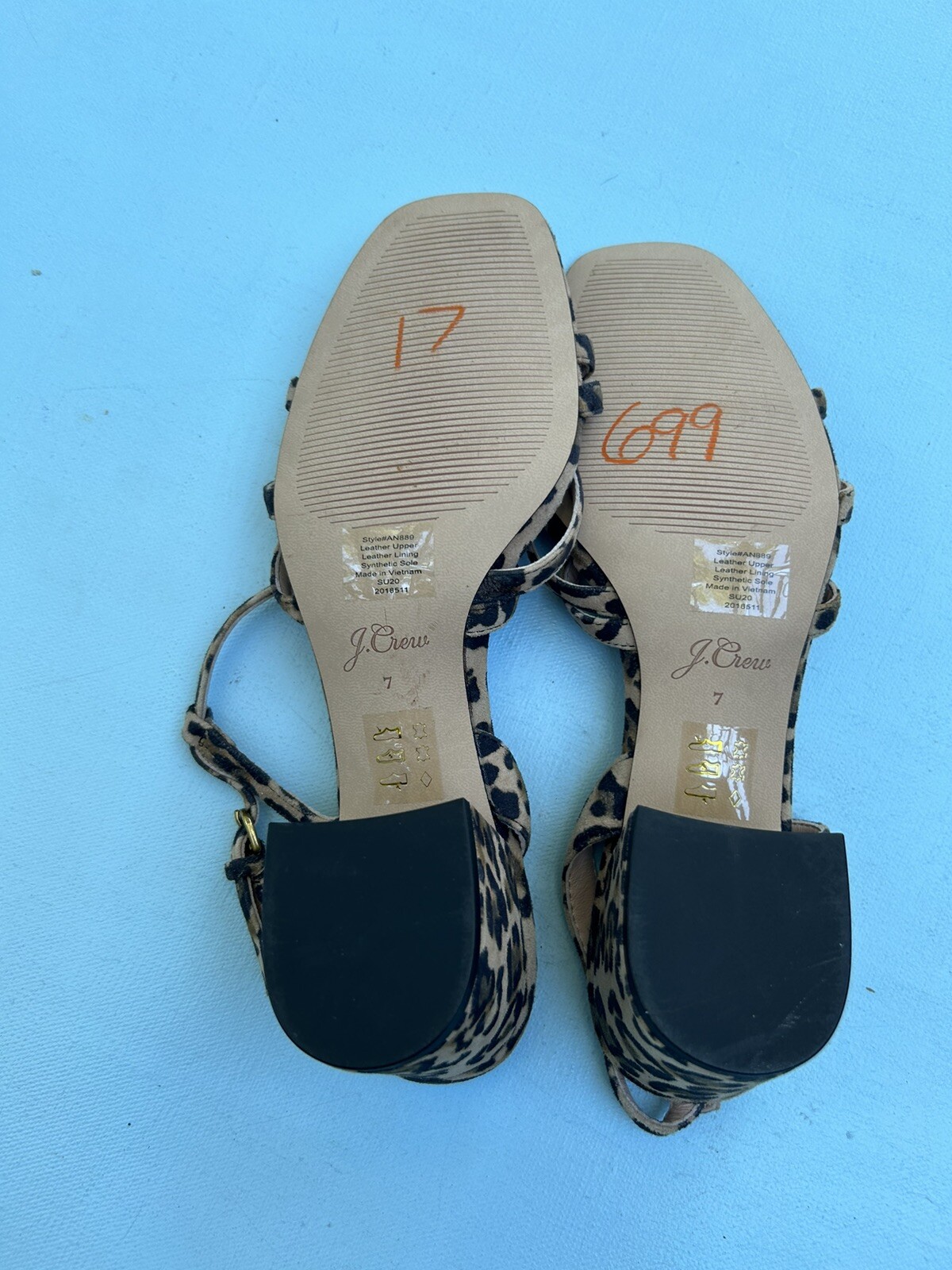 J Crew Odette Shoes 7 Leopard Print Sandals Block Heels Beige Black Tan Strappy