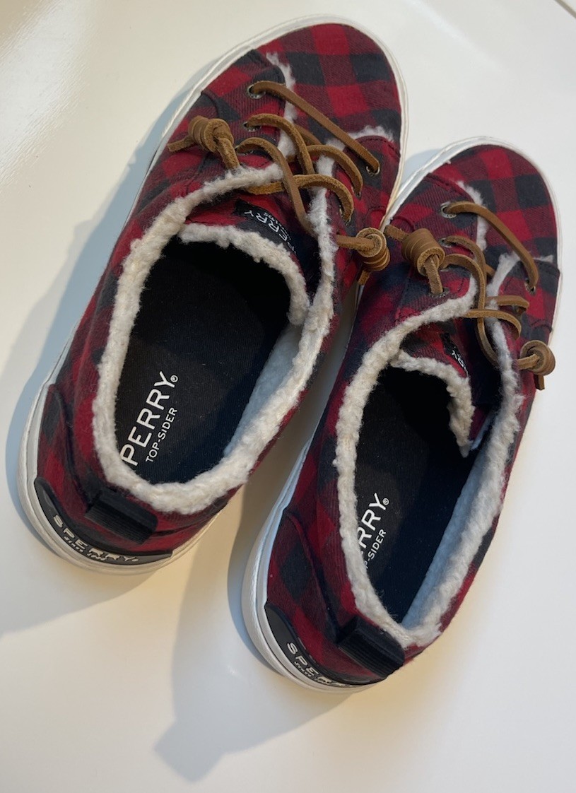 Sperry Red/Black Plaid Low Top Lace-Up Lined Sneakers Unisex Adults