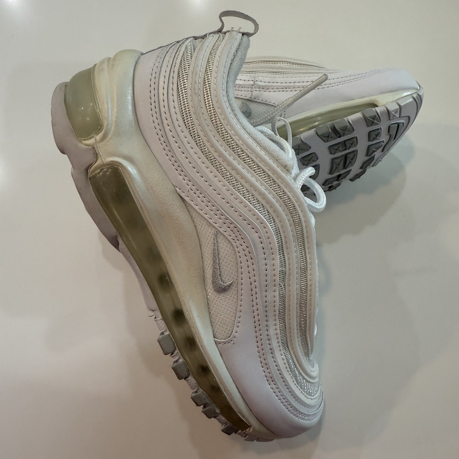 Size 5 Nike Air Max 97 White Pure Platinum Leather Women’s 921733-100 NEW