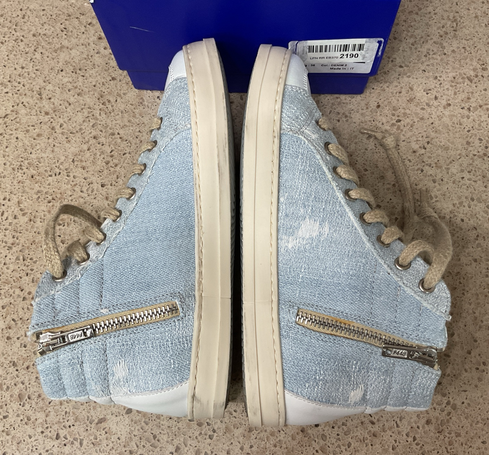 Womens P448 Sneaker Skate Denim 2 Leather High Top Italian Zipper EU 36 US 6-6.5