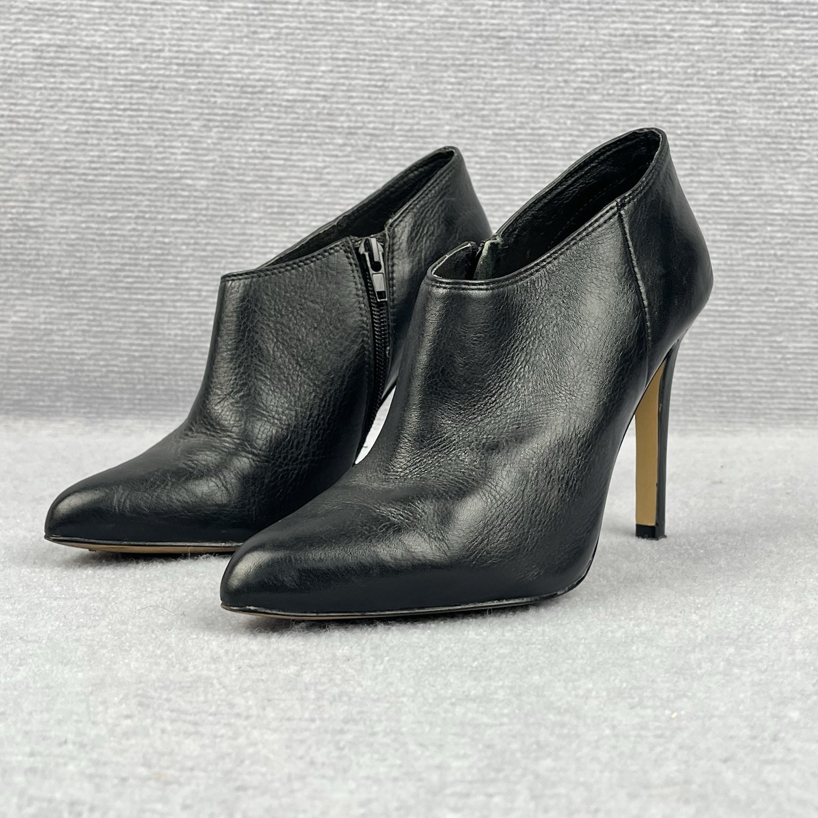 Mi Piaci Black Leather Stiletto Ankle Booties Pointed Toe Zip EU 37 AU 6 US 7