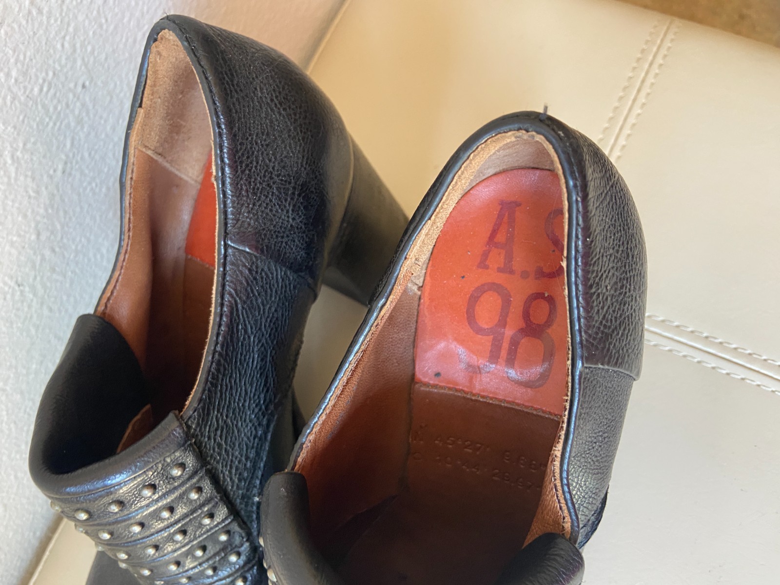 A.S.98 Leather Studded BLACK STUDDED PUMPS MARY JANE SHOES SZ 37