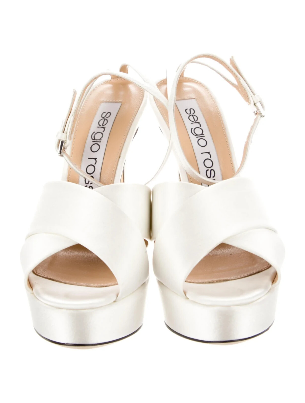SERGIO ROSSI White Satin Cutout Sandals SZ 6 IT 36 Very Good Cond. with Box &Bag