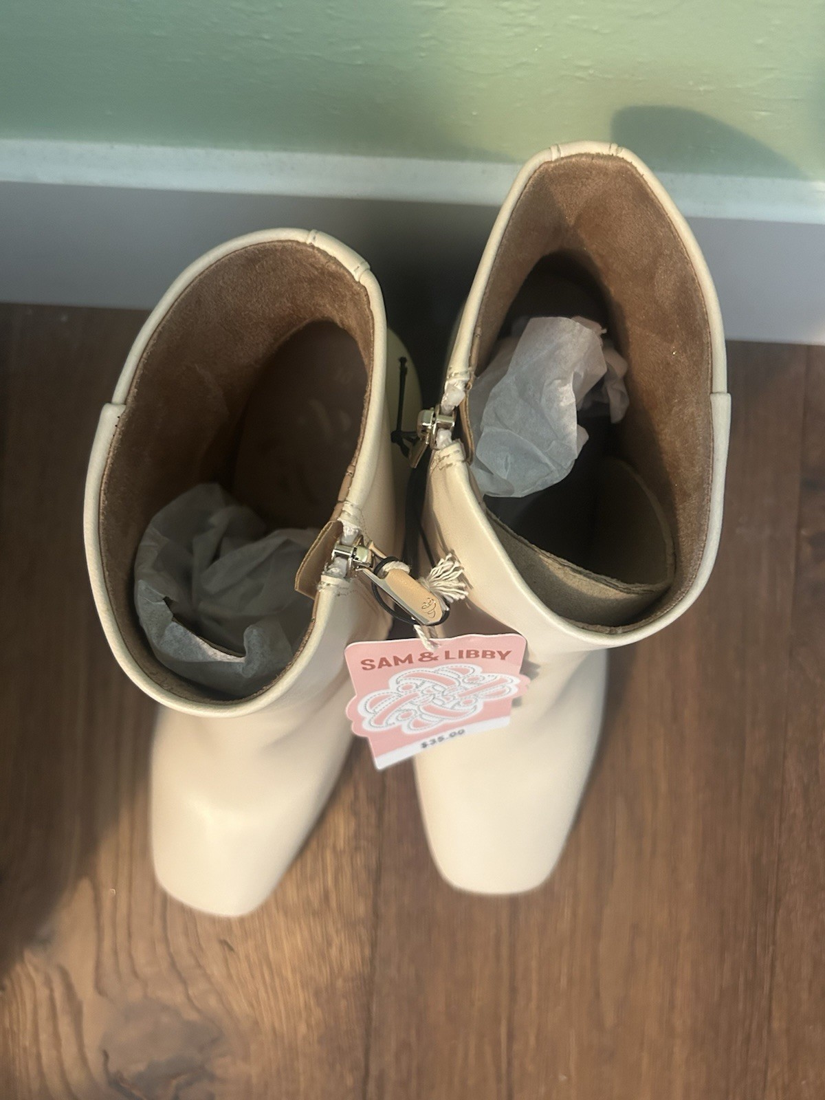 Sam & Libby Women’s Size 10 Carlson Vanilla Ankle Boot Chunky Round High Heel