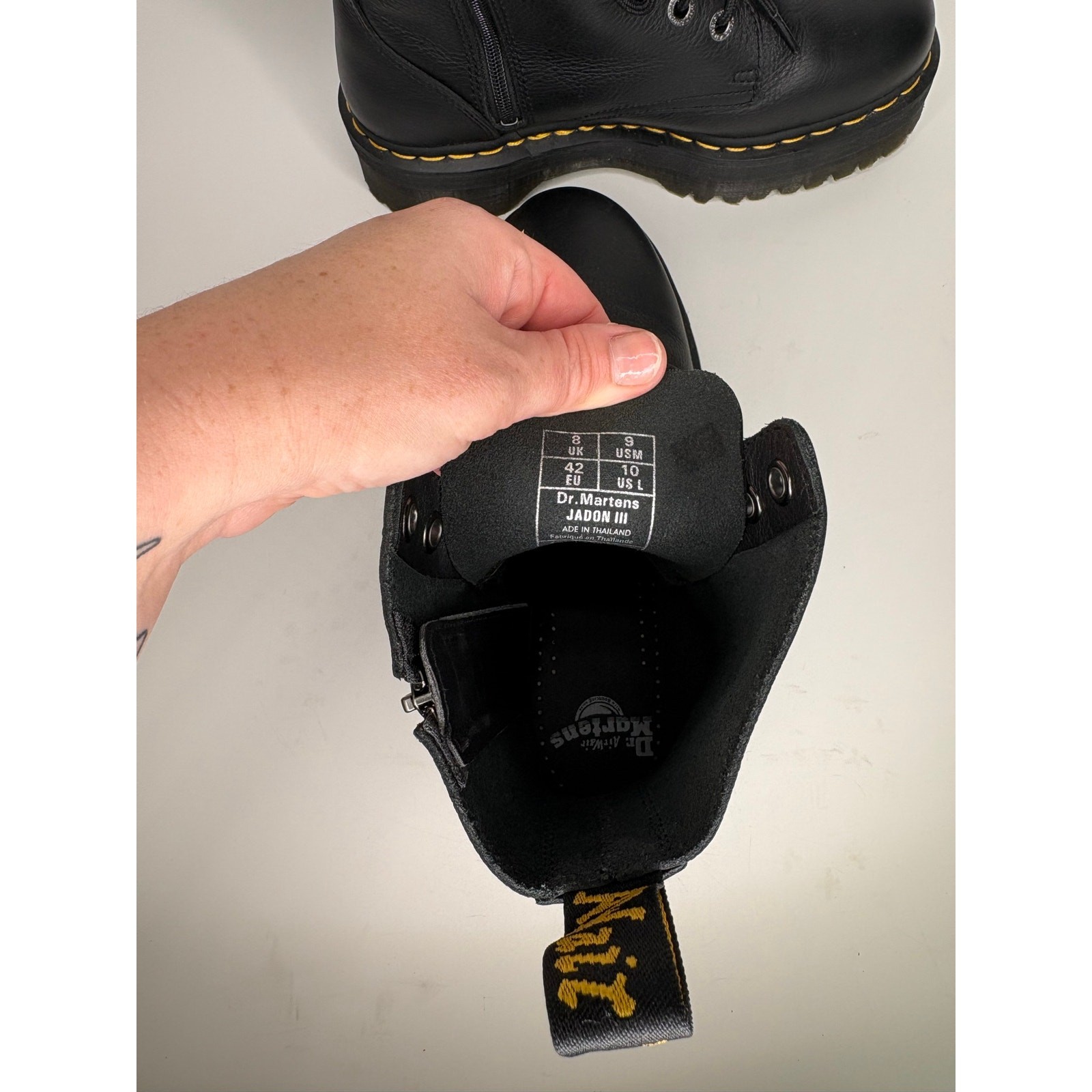 Dr. Martens Jadon III Platform Combat Boots Black Pima Leather Womens 10 Mens 9