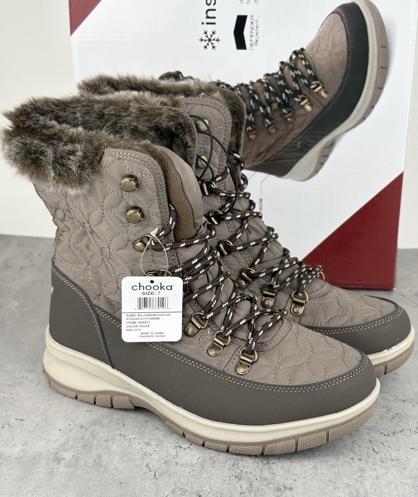 New Chooka Women’s Insulated Belltown Mid Faux Fur Winter Snow Boots Size 7