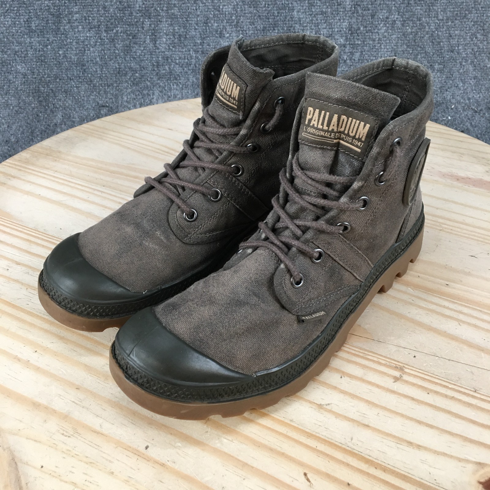 Palladium Pallabrouse Wax Boots Mens 7 Womens 8.5 Hiking Lace Up Canvas Gray
