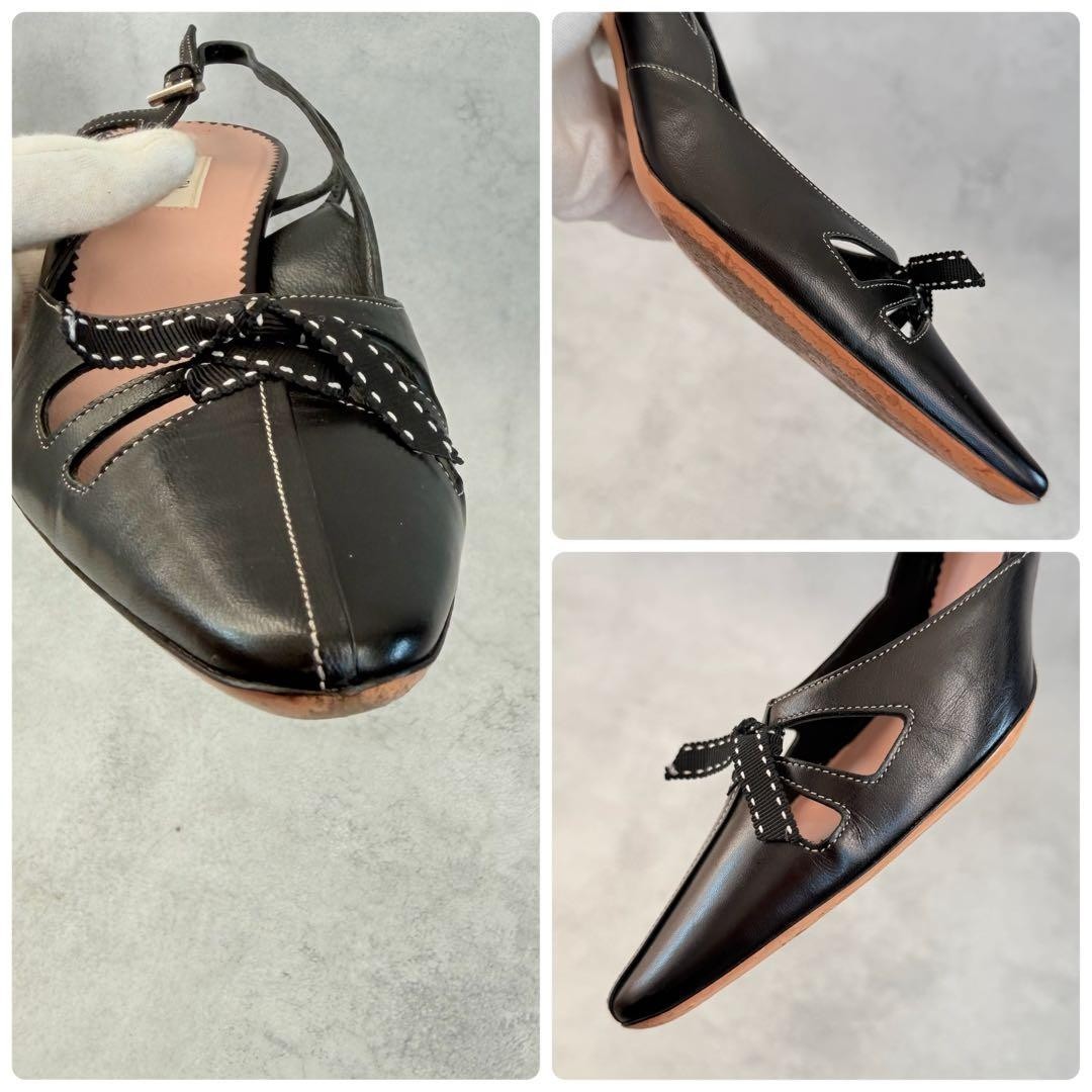 Prada Stitched Bow Slingback Heels Black Leather Women’s US 6 UK 3.5 EU 36 Pumps