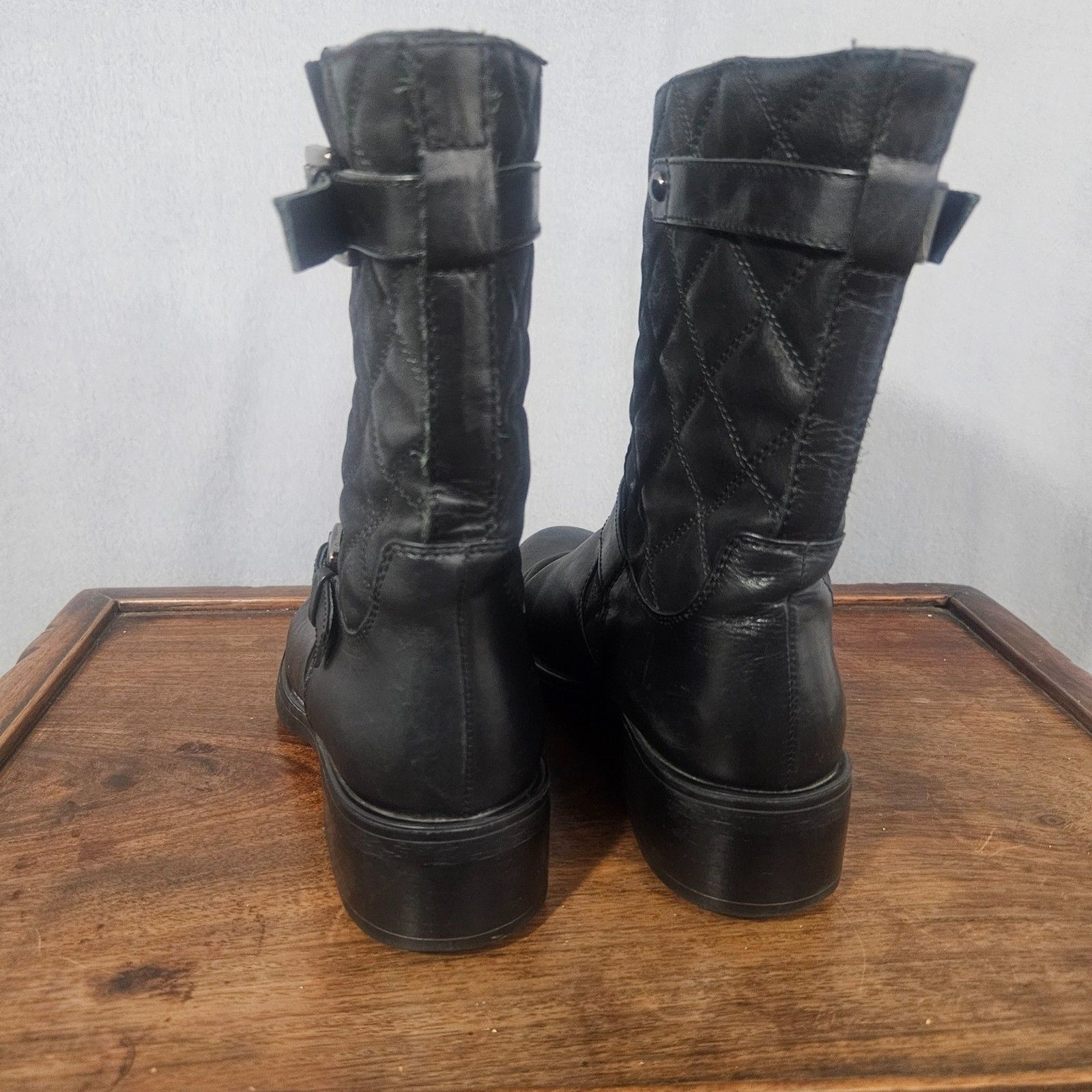 AQUATALIA Sweetie Quilted Leather Moto Boots Italy SZ 8 Black Punk Grunge Polish