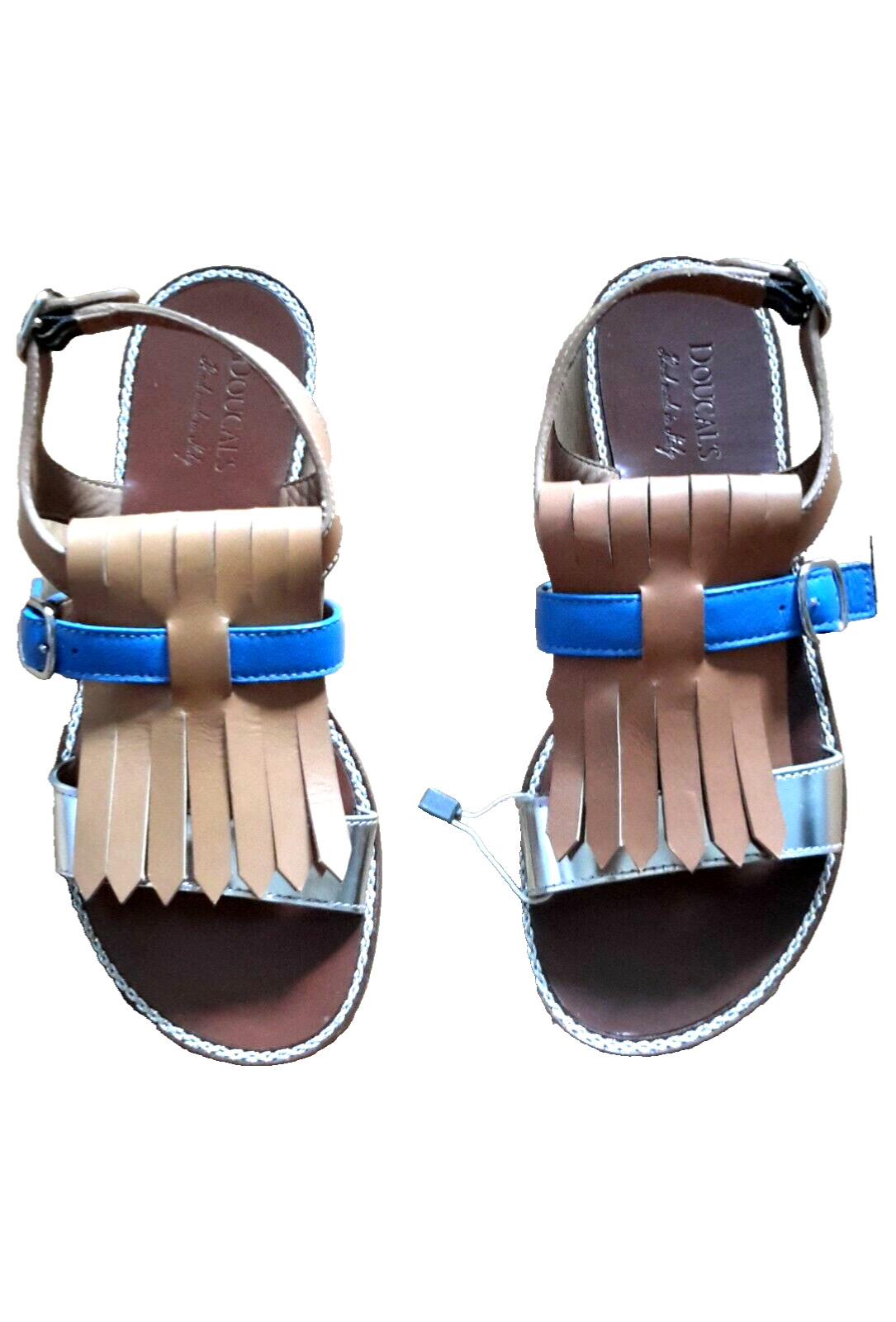 NEW DOUCAL’S LUXURY ITALIAN DESIGNER sandals moccasin tan blue silver IT35 US5 3