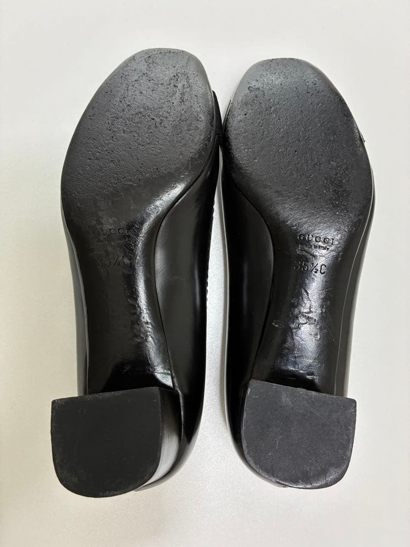GUCCI Black Leather Pumps Size 23cm 9in Gold Emblem High Heels