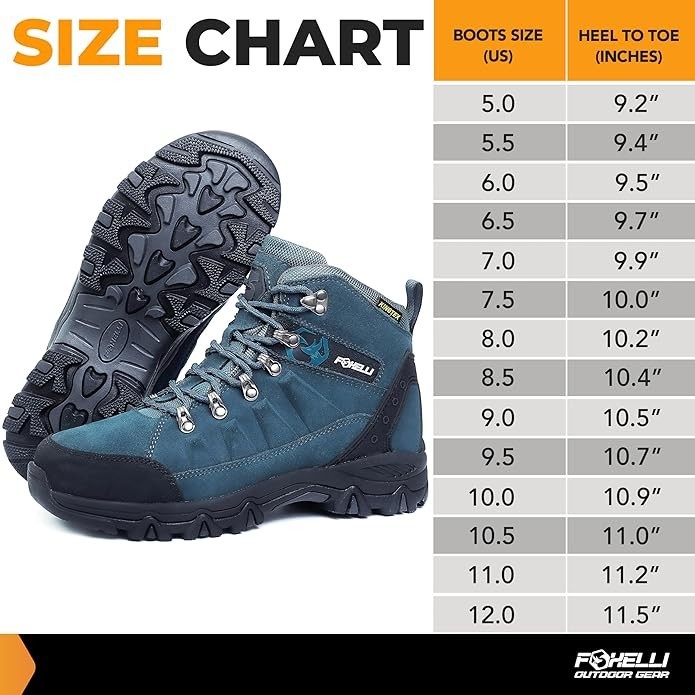 Foxelli Women’s US 8.5 Hiking Boots – Waterproof Breathable Suede Leather Blue