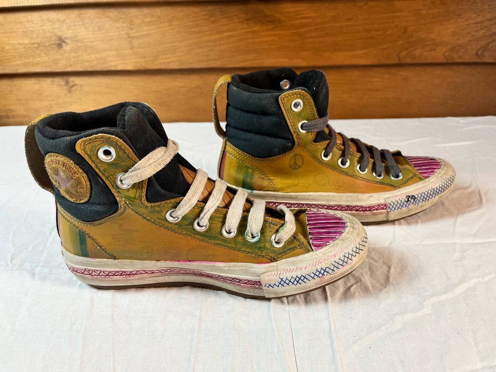 Converse Counter Climate Leather High Top Painted Custom Art Sneakers 3.5