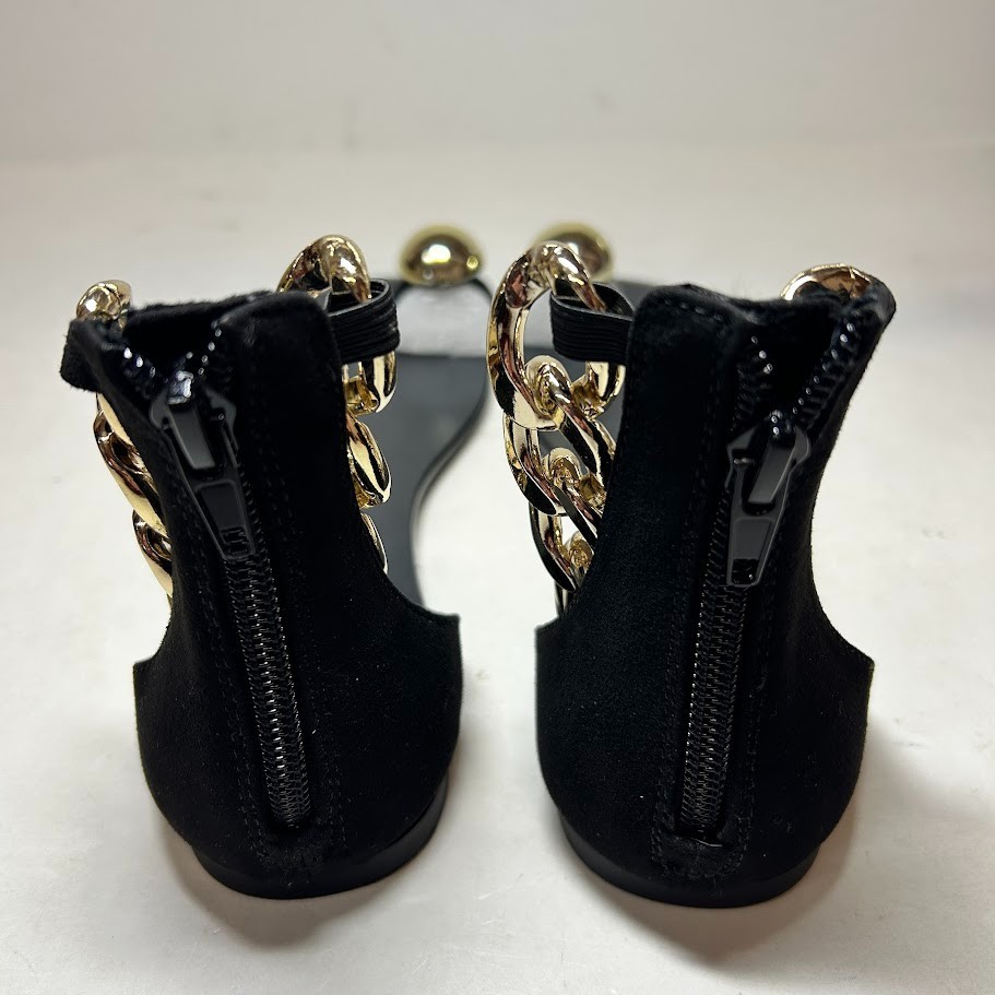INC Womens 7 M Black Gold Chain Gennipha Toe Ring Flat Sandals NIB IP1