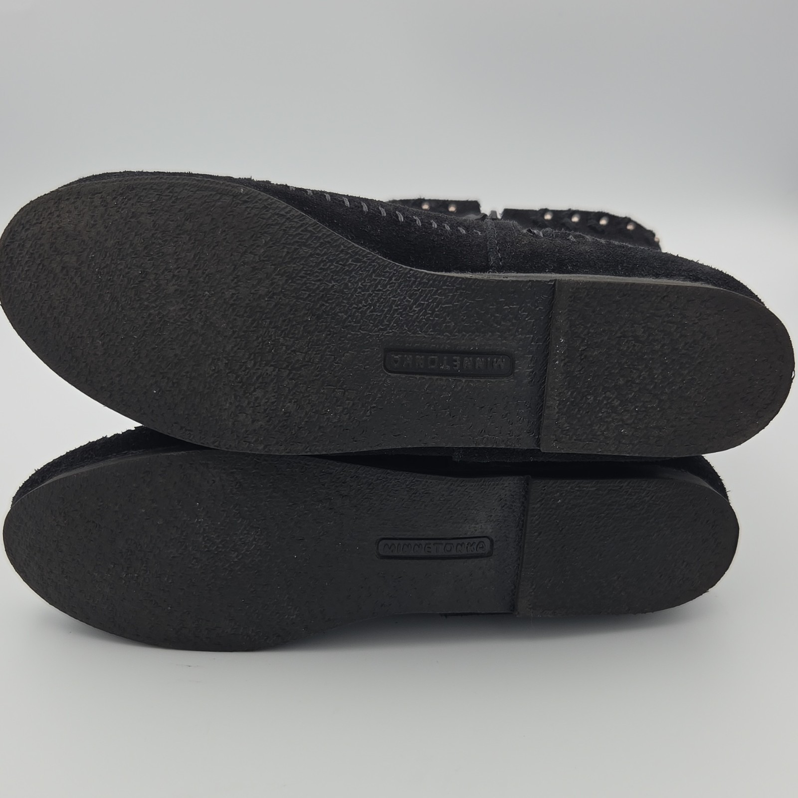 MINNETONKA Moccasin Boots Black Suede Fringe Style 1699 Womens Size 9