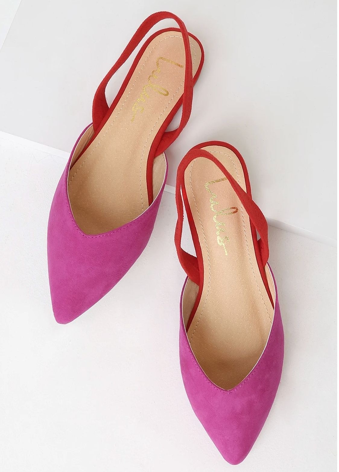 NEW Lulus Size 7 Mae Fuchsia Pink Red Suede Pointed Toe Slingback Flats Slip On