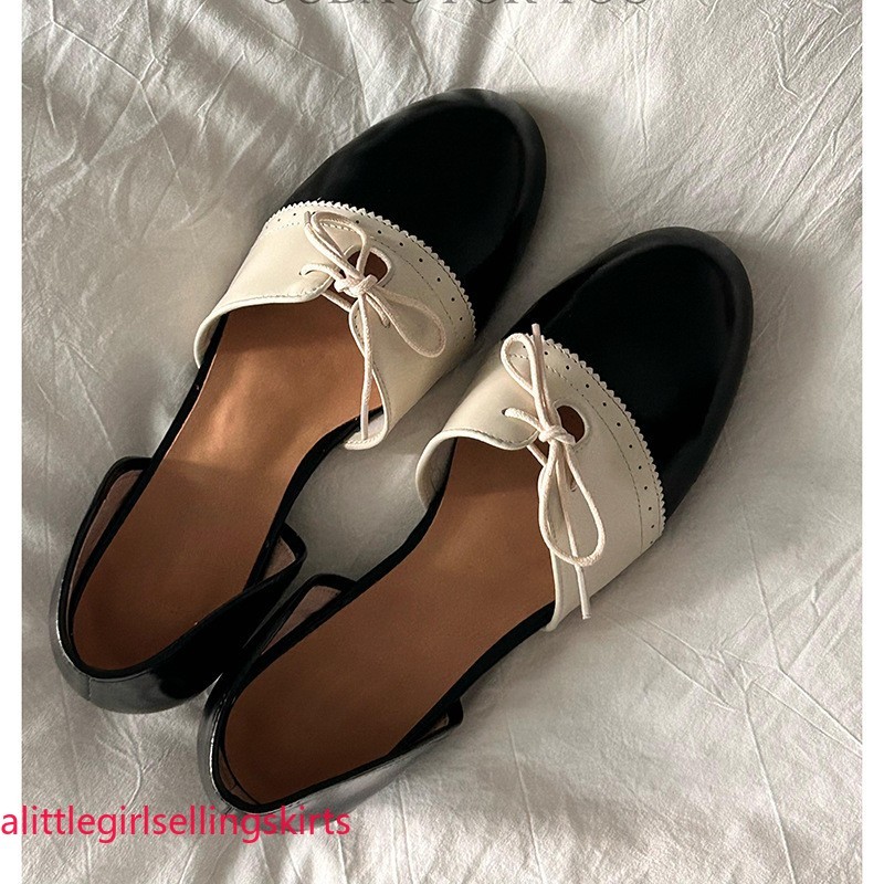 Womens Flat Comfort Patchwork Colorblock Leather Shoes Mary Jane Two Tone Oxford