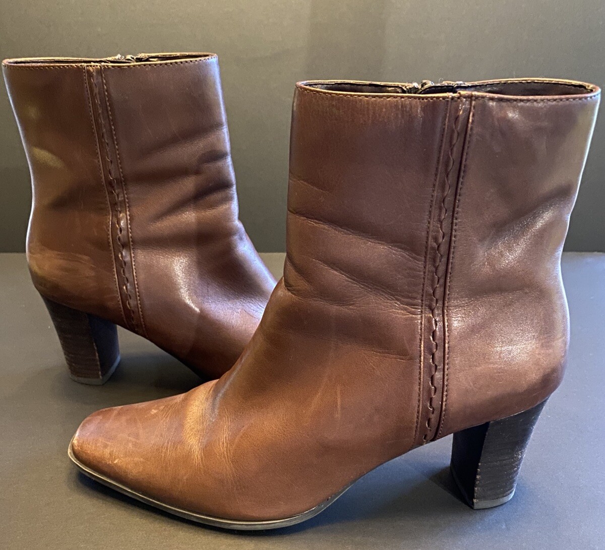 ANA a.n.a A New Approach Brown Leather Mid Calf Side Zipper Boots Size 8 M