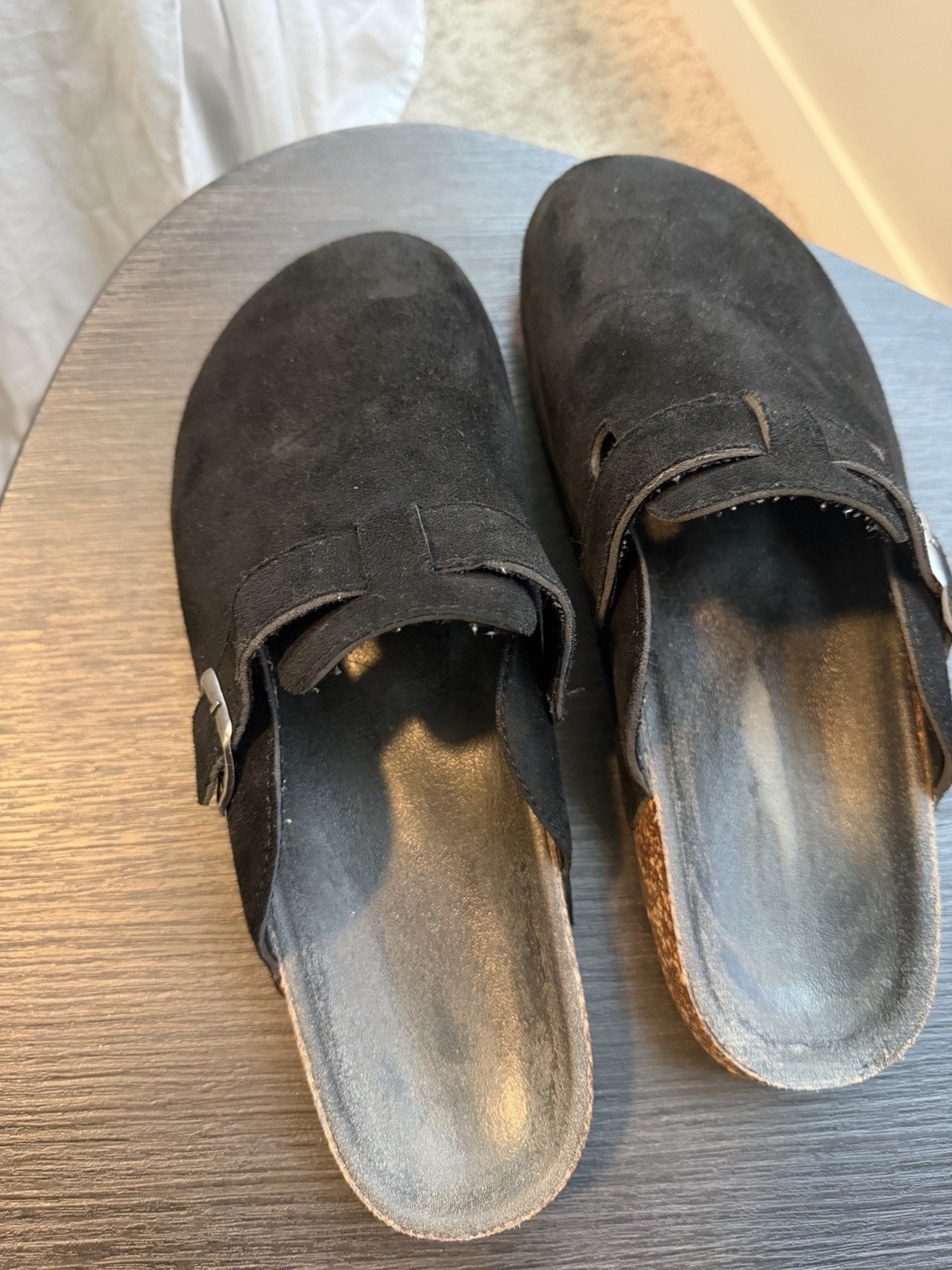 Womens Black Faux Suede Clogs Size 4.5